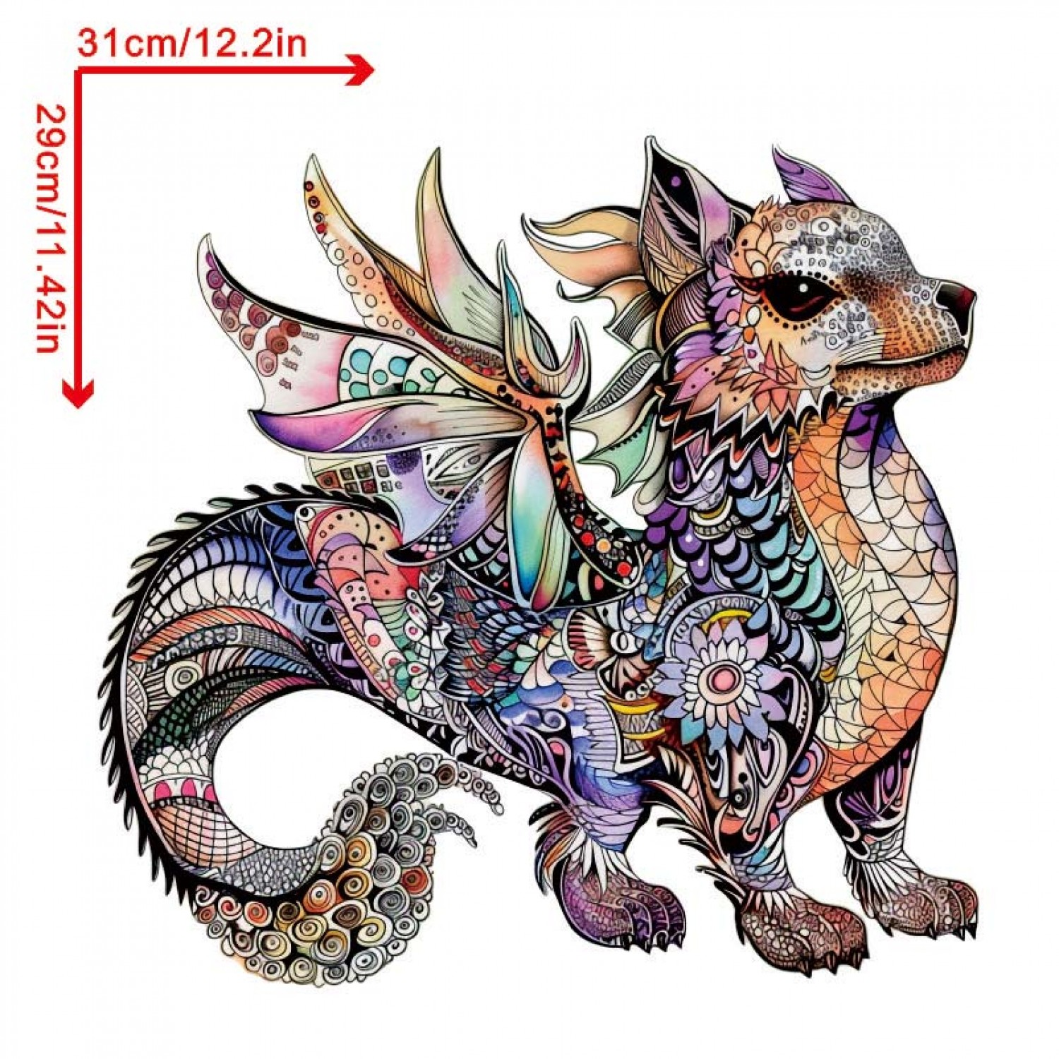 The Twelve Zodiac Little Flying Dragon Animal Wooden Jigsaw Puzzles Adult, Teens, Family, Animal Shaped Natural Wood Puzzle, Best Christmas Gift And Family Games Magic Wooden Puzzle, Toys