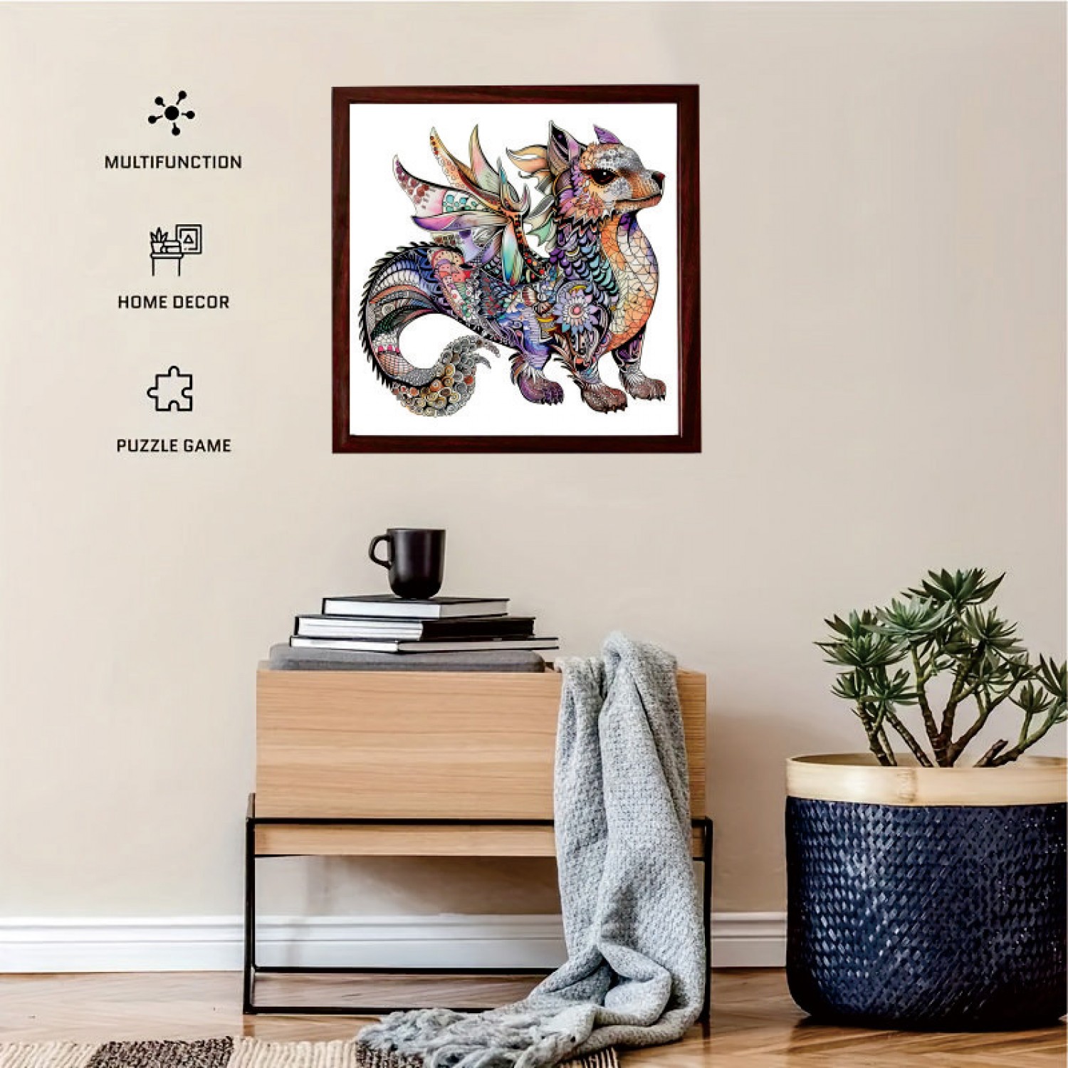 The Twelve Zodiac Little Flying Dragon Animal Wooden Jigsaw Puzzles Adult, Teens, Family, Animal Shaped Natural Wood Puzzle, Best Christmas Gift And Family Games Magic Wooden Puzzle, Toys