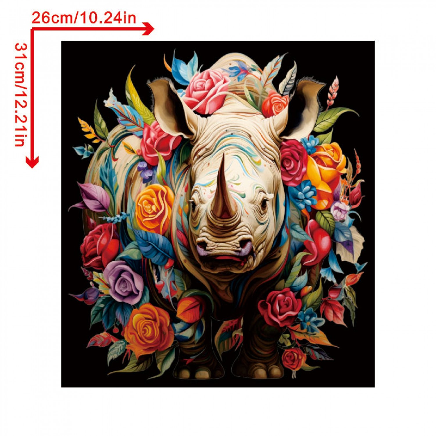 Rhinoceros in the Flowers Animal Wooden Jigsaw Puzzles Adult, Teens, Family, Animal Shaped Natural Wood Puzzle, Best Christmas and Halloween Gift And Family Games Magic Wooden Puzzle, Toys